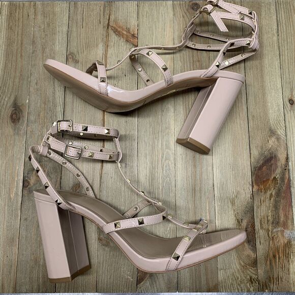 DSW MIX NO. 6® Kamari Studded Tan Gold Chunky Heel Cage Sandal in Size 10 US - Picture 7 of 8